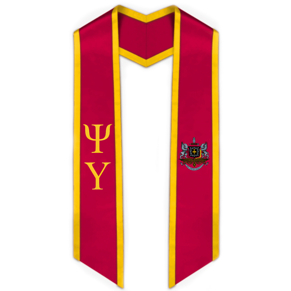 Psi Upsilon Trimmed Greek Lettered Graduation Stole w/ Crest - Graduation Seller