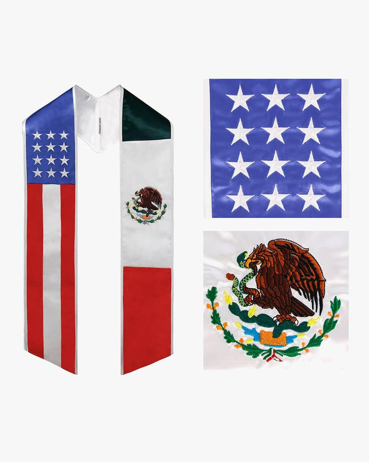 7 Mixed Flag Graduation Stoles Embroidery Sashes for Study Aboard Students - Graduation Seller