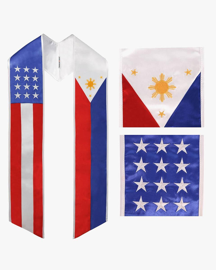 7 Mixed Flag Graduation Stoles Embroidery Sashes for Study Aboard Students - Graduation Seller