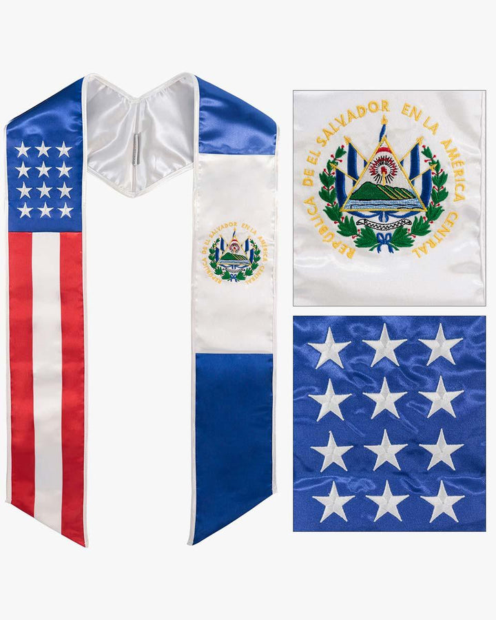 7 Mixed Flag Graduation Stoles Embroidery Sashes for Study Aboard Students - Graduation Seller