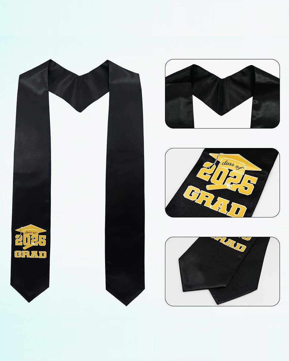 Class of 2025 Adults Imprinted Graduation Stoles with Classic End - 2 Colors Available - Graduation Seller