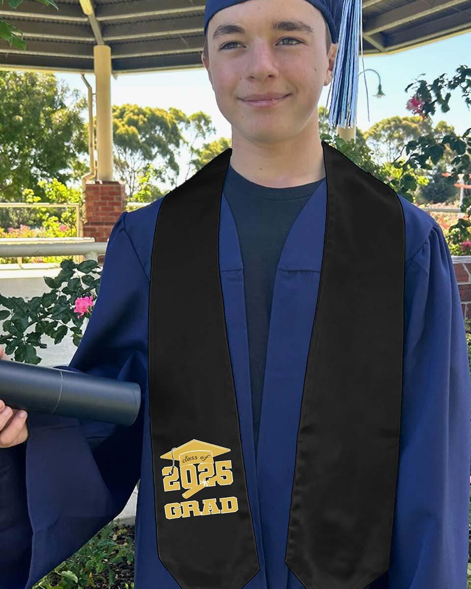 Class of 2025 Adults Imprinted Graduation Stoles with Classic End - 2 Colors Available - Graduation Seller