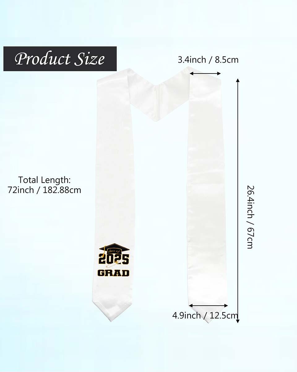 Class of 2025 Adults Imprinted Graduation Stoles with Classic End - 2 Colors Available - Graduation Seller