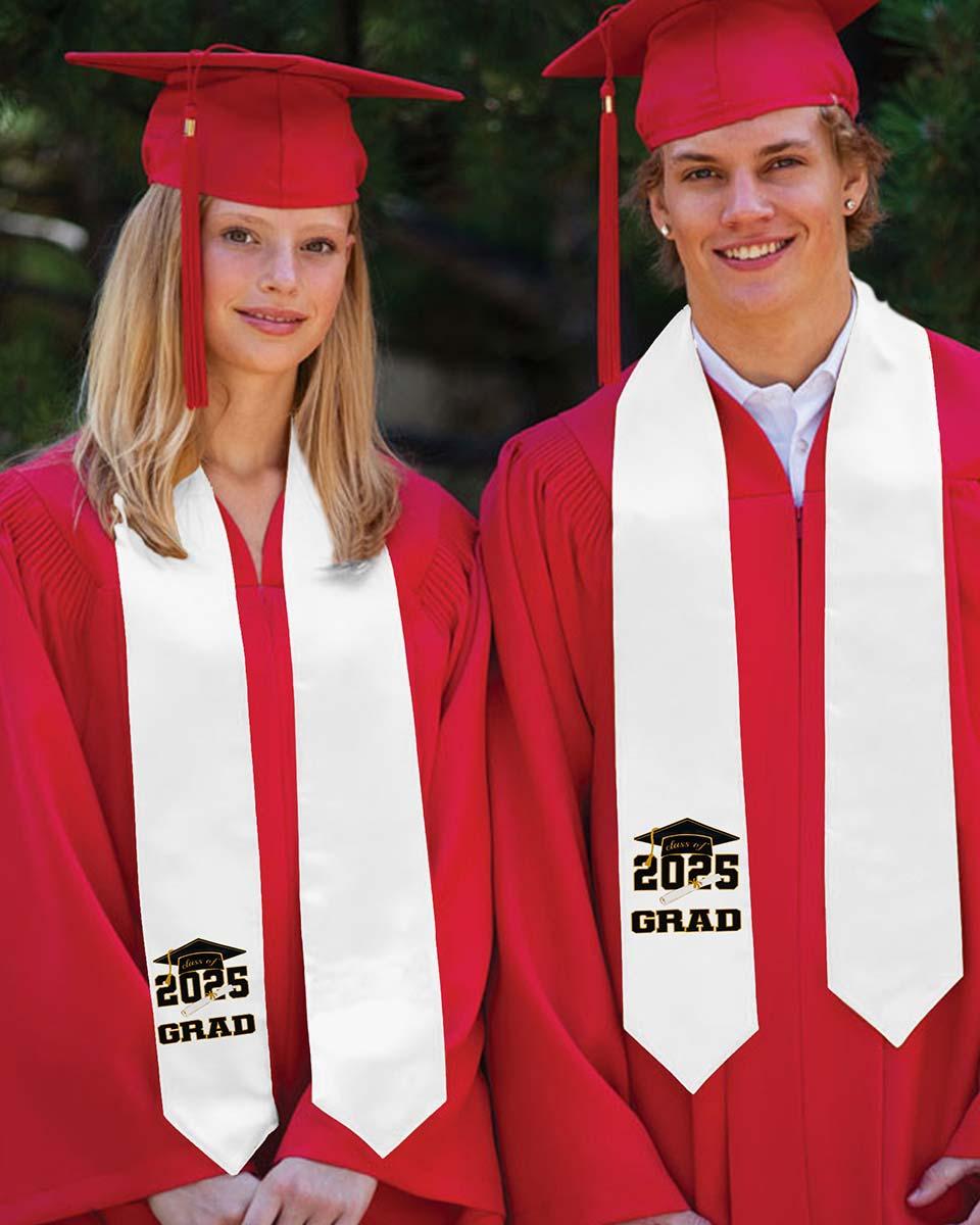Class of 2025 Adults Imprinted Graduation Stoles with Classic End - 2 Colors Available - Graduation Seller