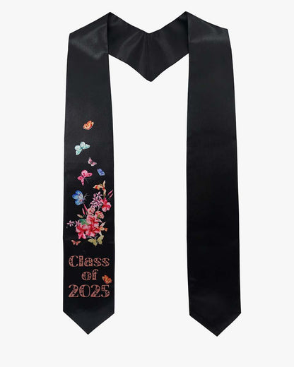 Class of 2025 Adults Floral Imprinted Graduation Stoles with Classic End - 2 Colors Available - Graduation Seller