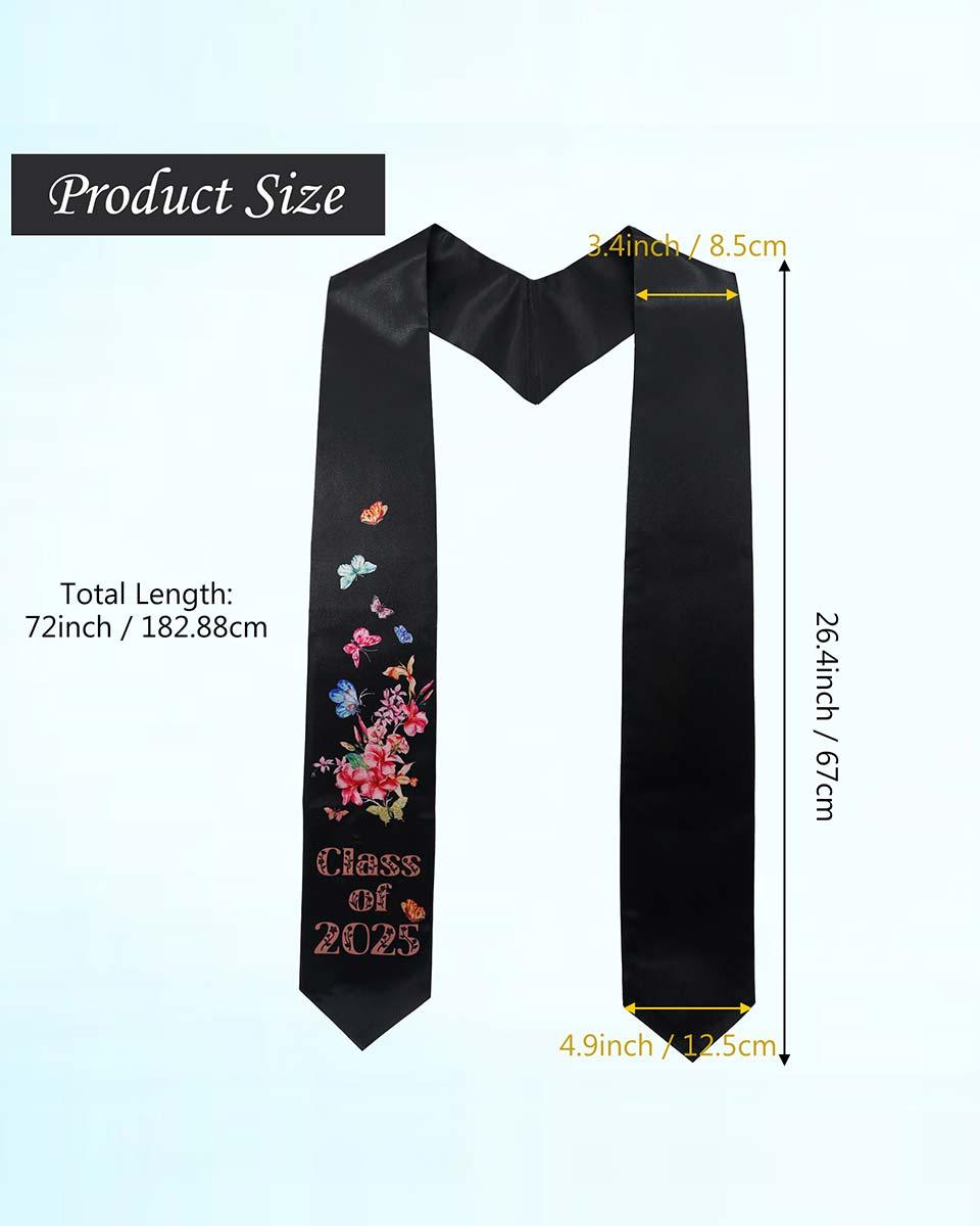 Class of 2025 Adults Floral Imprinted Graduation Stoles with Classic End - 2 Colors Available - Graduation Seller