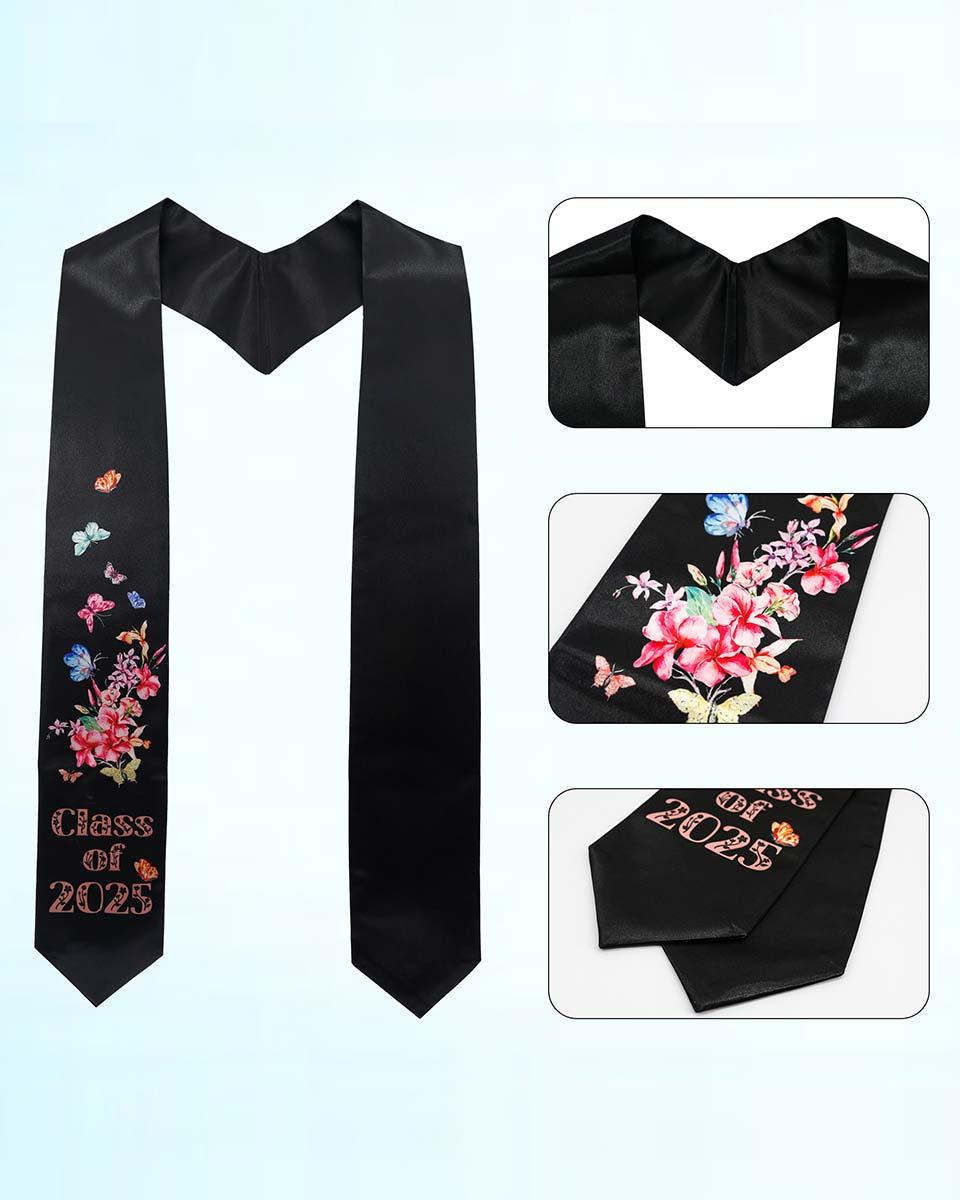 Class of 2025 Adults Floral Imprinted Graduation Stoles with Classic End - 2 Colors Available - Graduation Seller