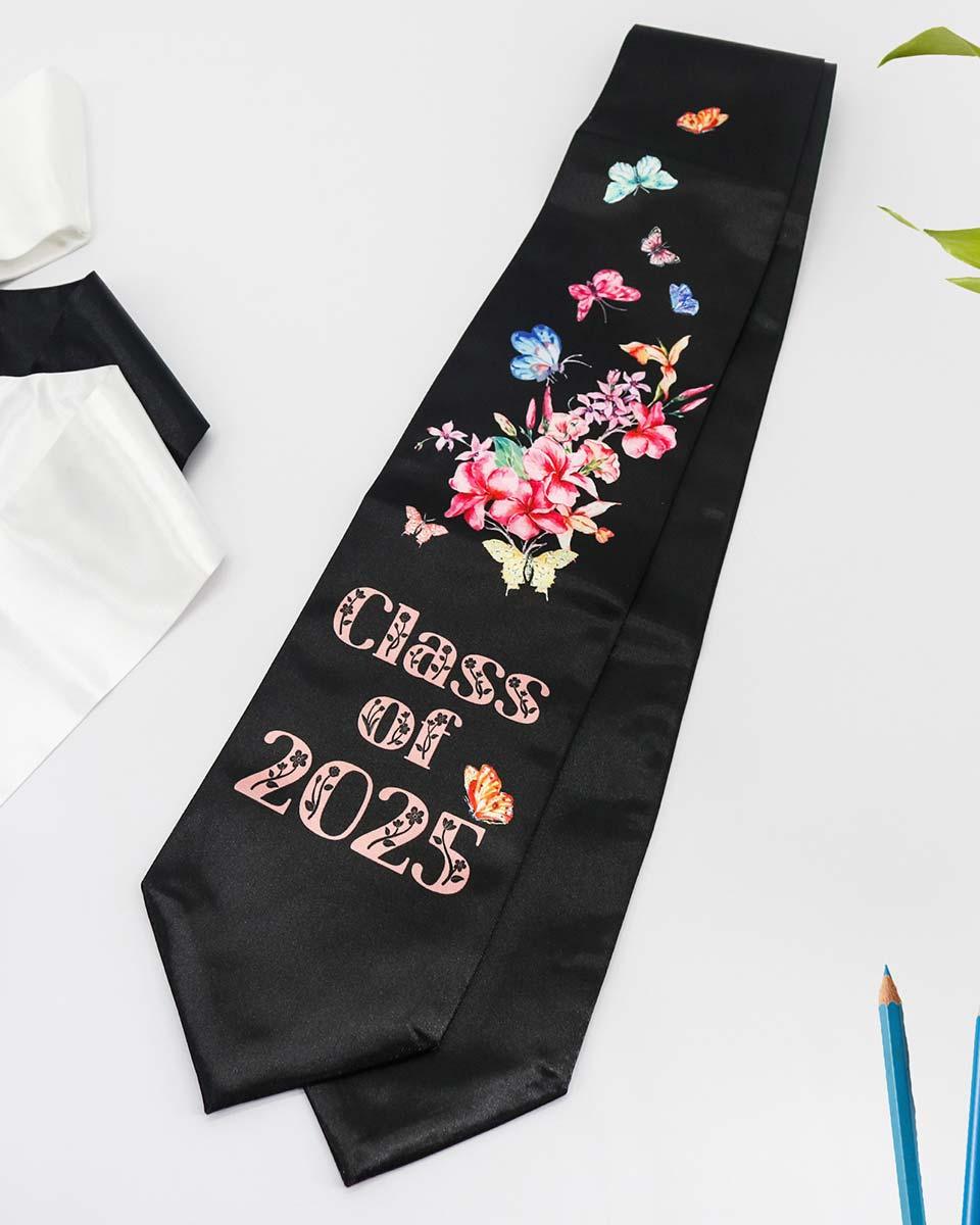 Class of 2025 Adults Floral Imprinted Graduation Stoles with Classic End - 2 Colors Available - Graduation Seller