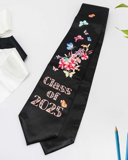Class of 2025 Adults Floral Imprinted Graduation Stoles with Classic End - 2 Colors Available - Graduation Seller