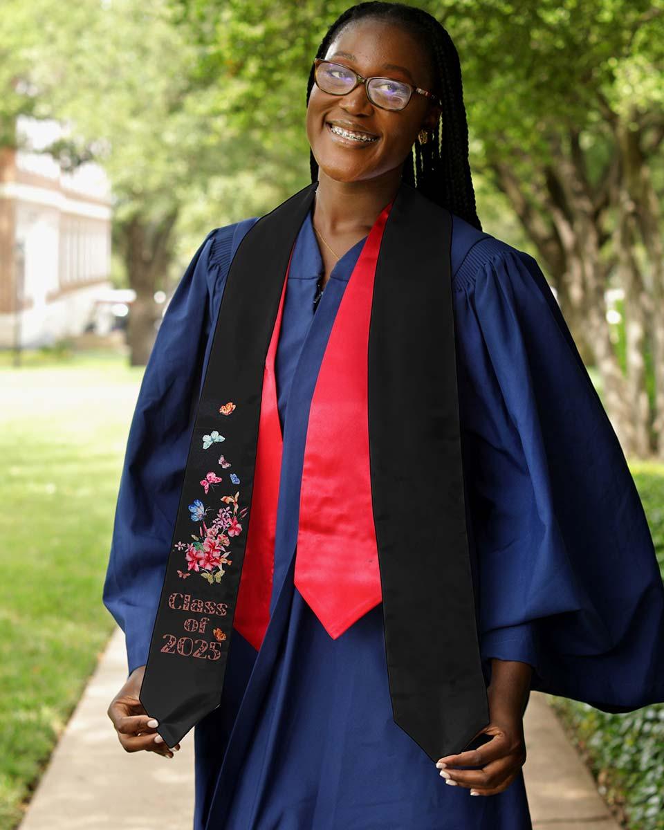 Class of 2025 Adults Floral Imprinted Graduation Stoles with Classic End - 2 Colors Available - Graduation Seller