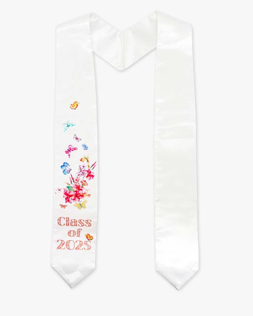 Class of 2025 Adults Floral Imprinted Graduation Stoles with Classic End - 2 Colors Available - Graduation Seller