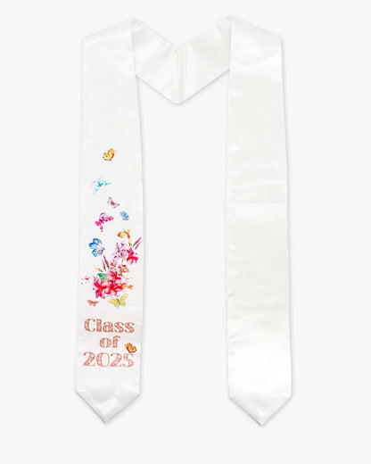 Class of 2025 Adults Floral Imprinted Graduation Stoles with Classic End - 2 Colors Available - Graduation Seller