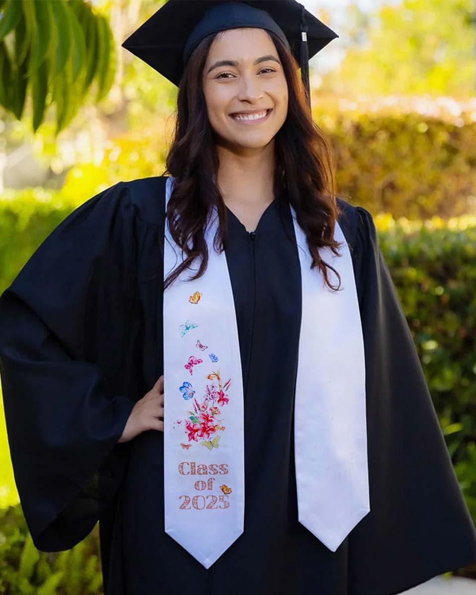 Class of 2025 Adults Floral Imprinted Graduation Stoles with Classic End - 2 Colors Available - Graduation Seller