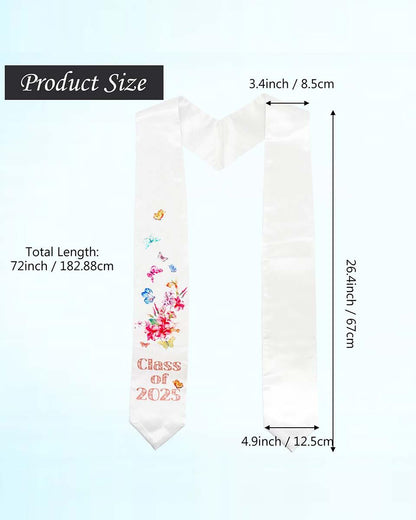 Class of 2025 Adults Floral Imprinted Graduation Stoles with Classic End - 2 Colors Available - Graduation Seller