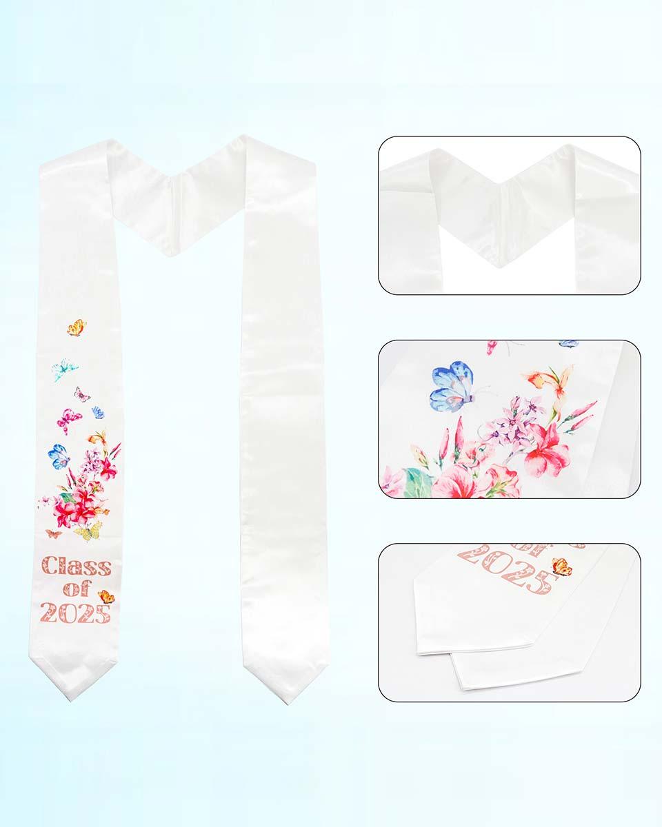 Class of 2025 Adults Floral Imprinted Graduation Stoles with Classic End - 2 Colors Available - Graduation Seller