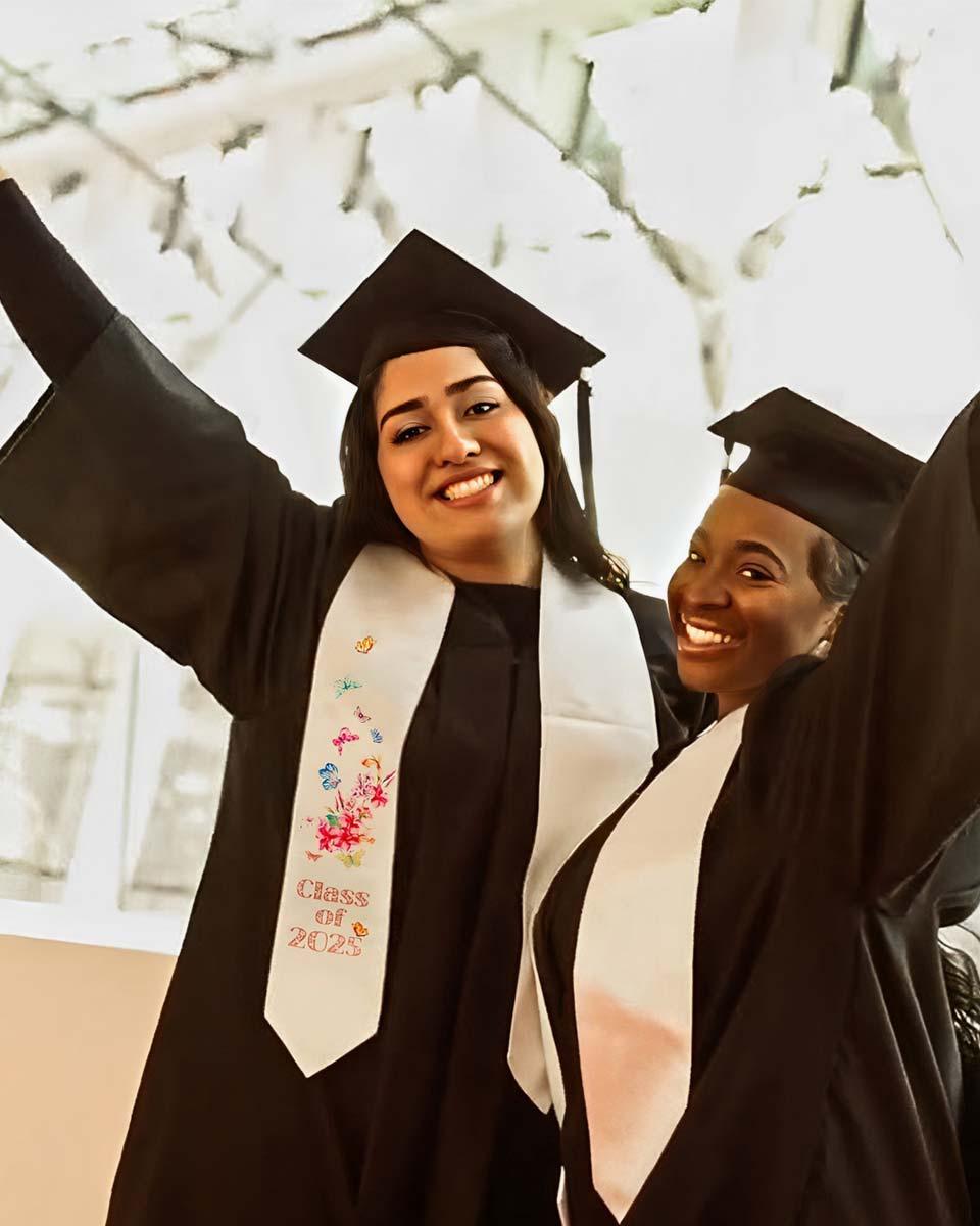 Class of 2025 Adults Floral Imprinted Graduation Stoles with Classic End - 2 Colors Available - Graduation Seller