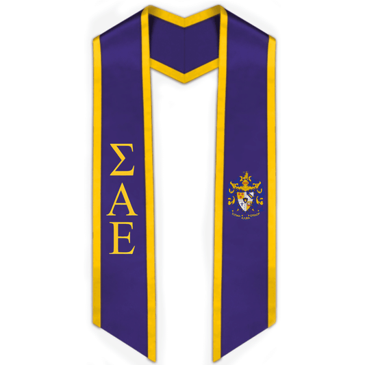 Sigma Alpha Epsilon Trimmed Greek Lettered Graduation Stole W/ Crest - Graduation Seller