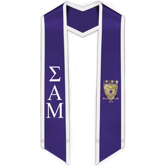 Sigma Alpha Mu Trimmed Greek Lettered Graduation Stole W/ Crest - Graduation Seller