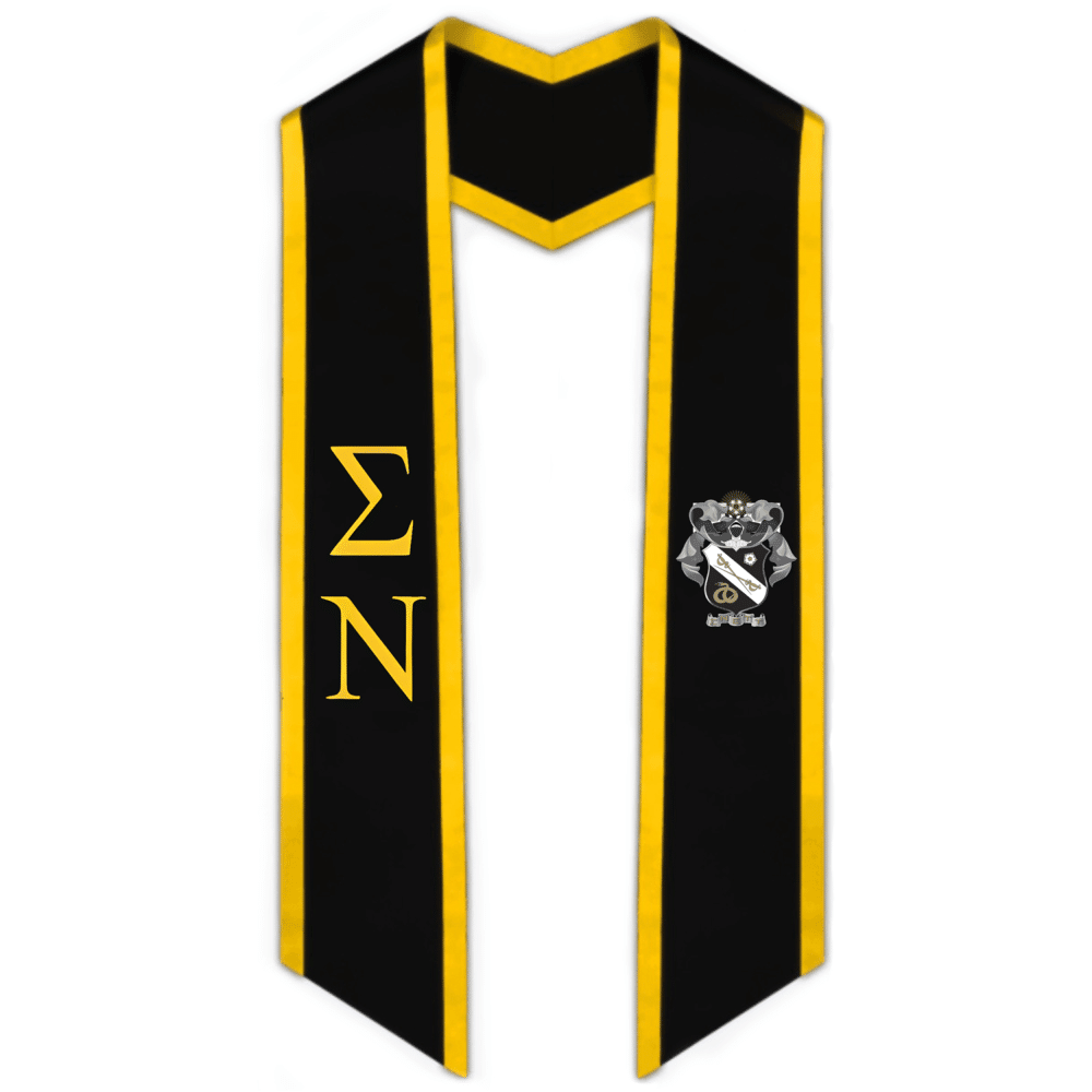 Sigma Nu Trimmed Greek Lettered Graduation Stole W/ Crest - Graduation Seller