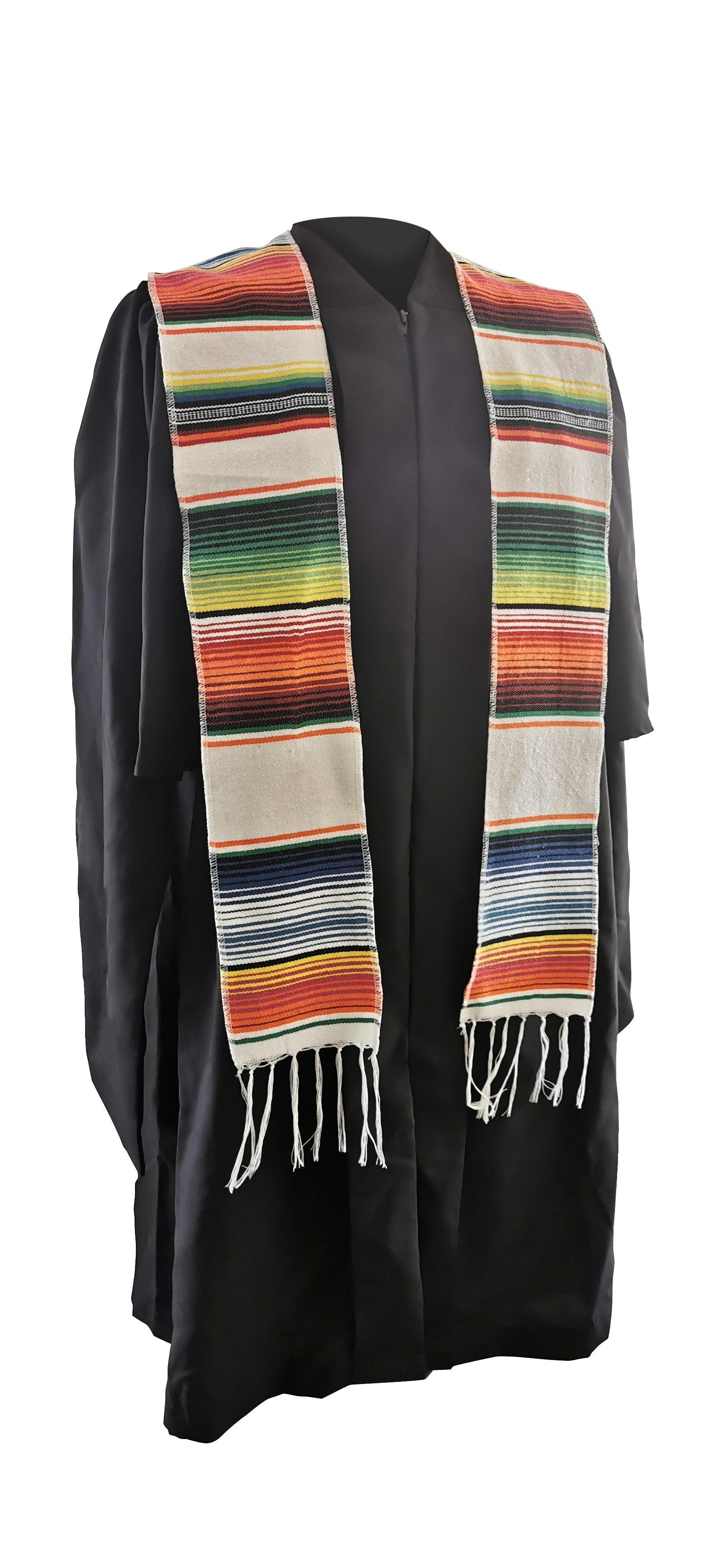 White Mexican Serape Graduation Stole/Sash - Graduation Seller