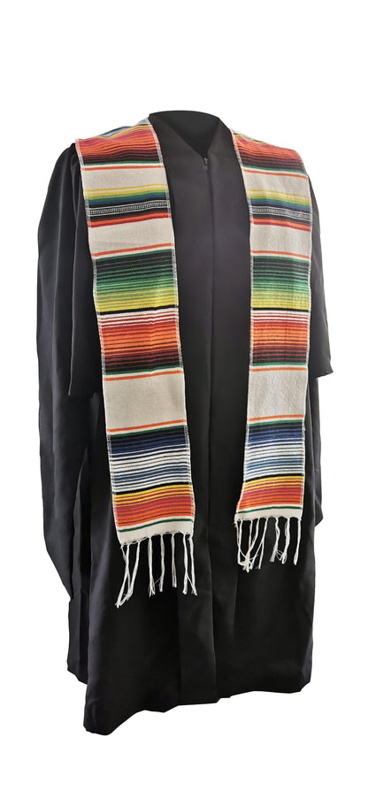 White Mexican Serape Graduation Stole/Sash - Graduation Seller