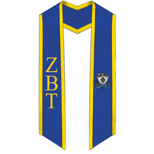 Zeta Beta Tau Trimmed Greek Lettered Graduation Stole w/ Crest - Graduation Seller