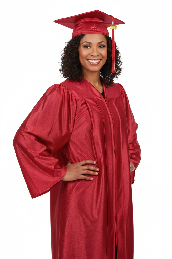 B10 Shiny Red Bachelors Academic Cap Gown