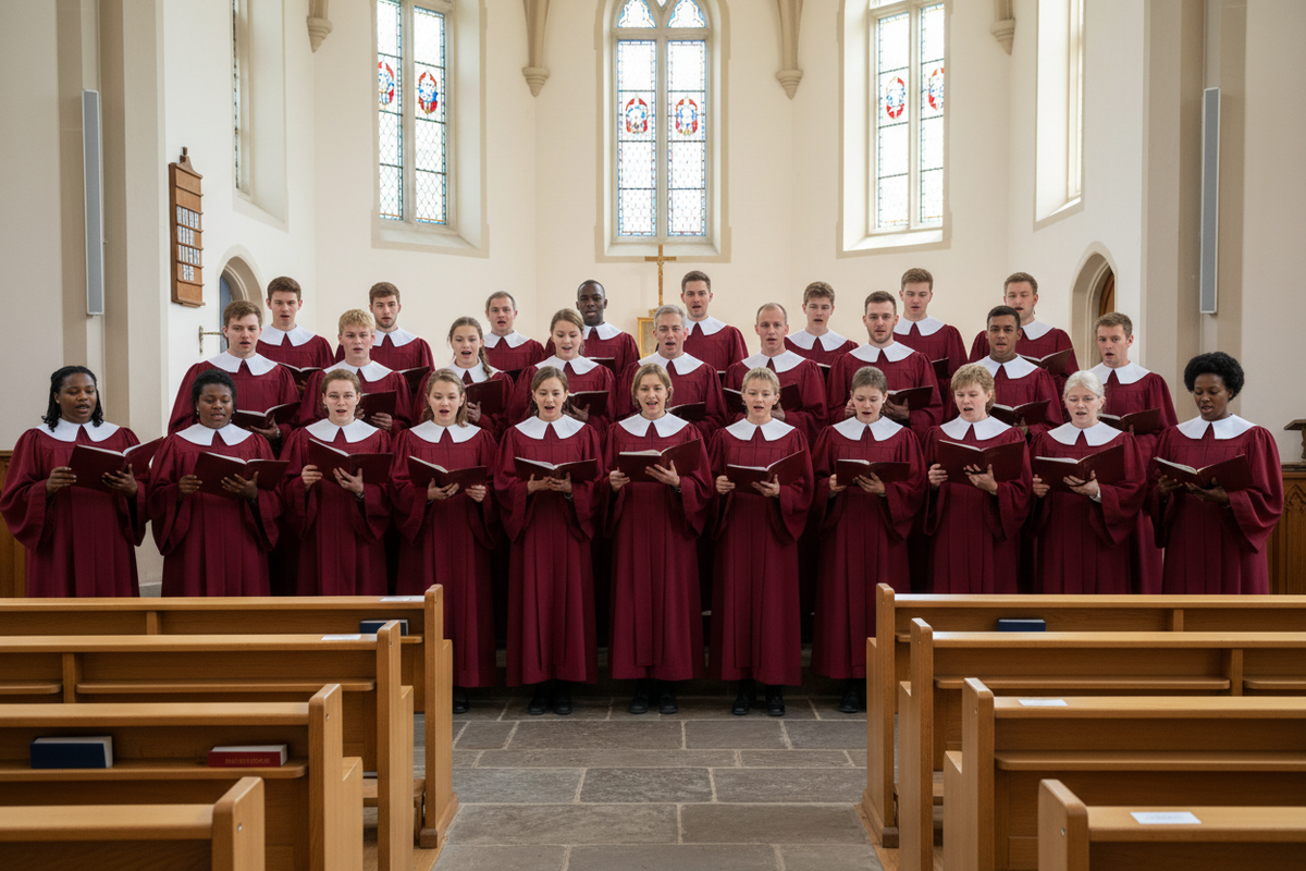 Church choir in matching robes