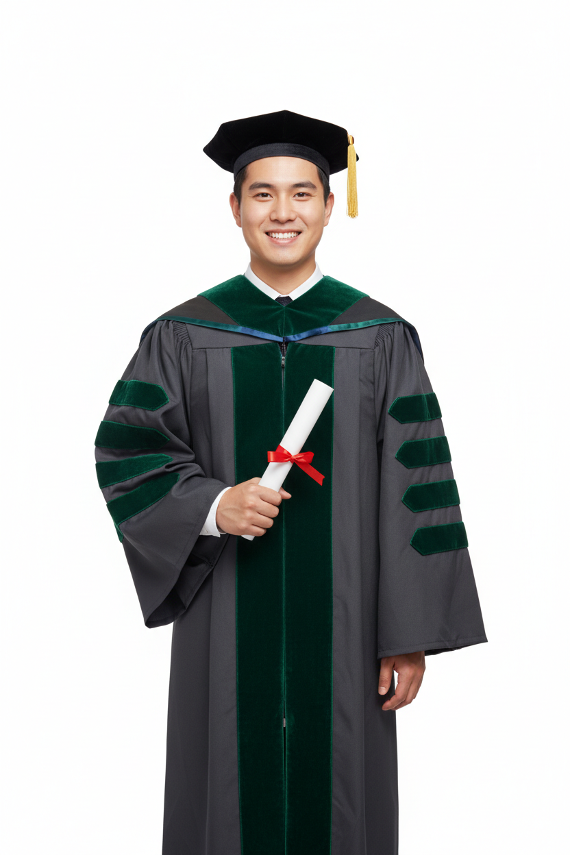 Custom Classic Doctoral Gown, Tam and Hood Package 模特展示图