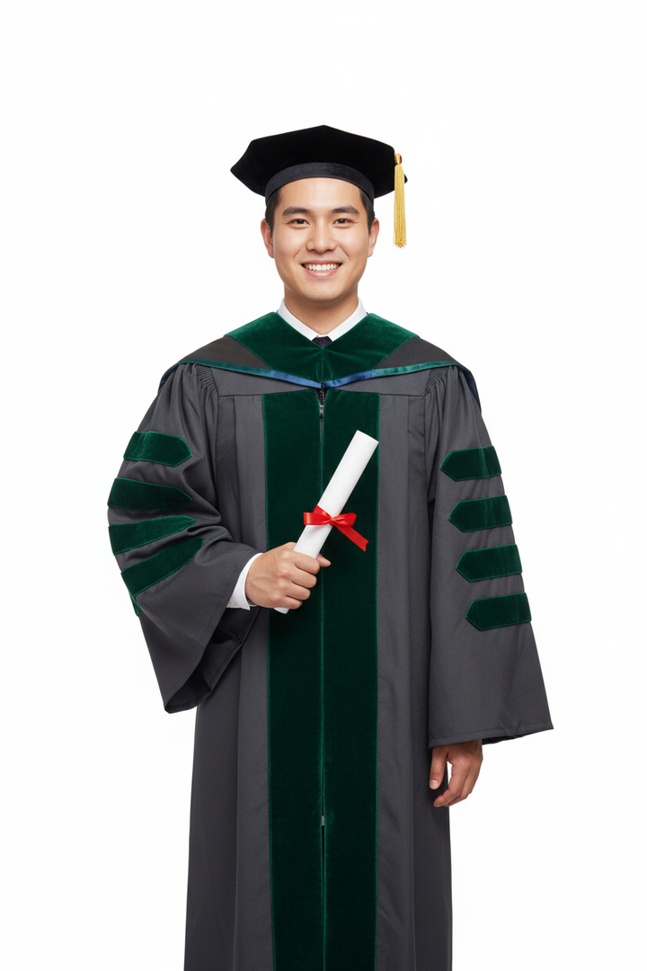 Custom Classic Doctoral Gown, Tam and Hood Package 模特展示图