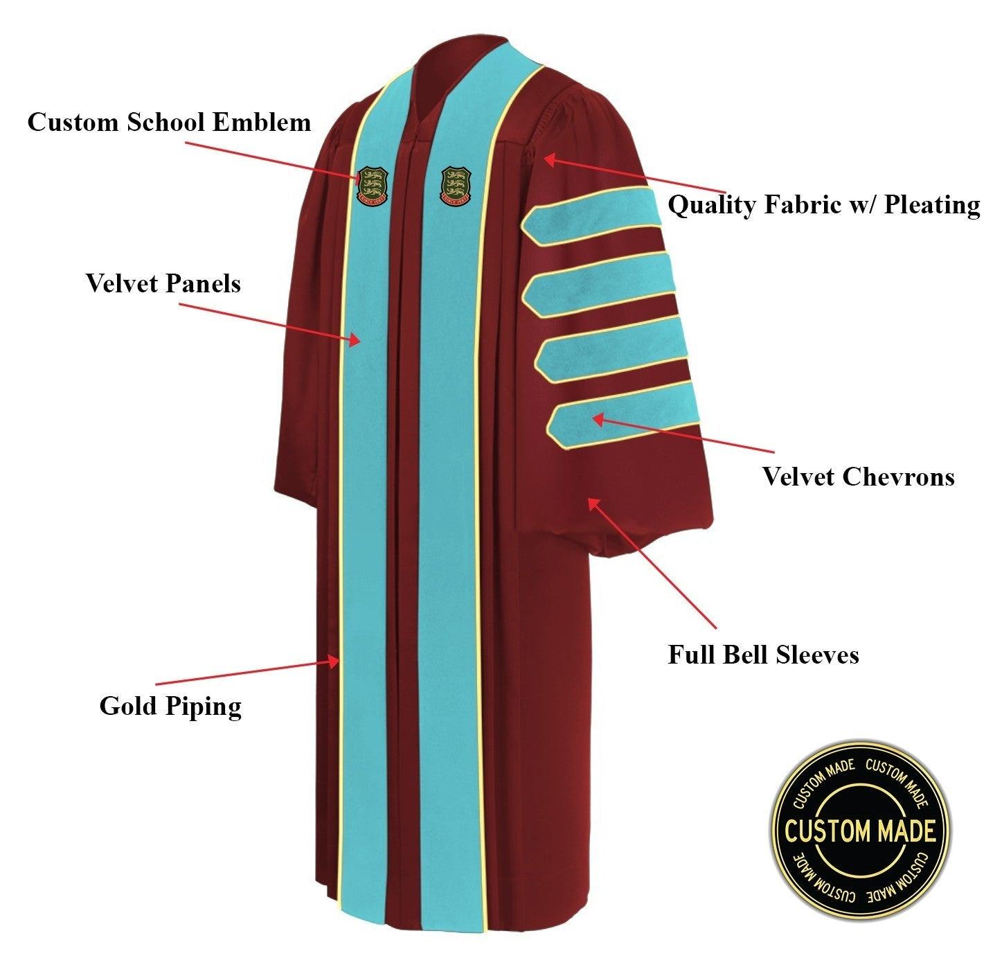 Custom Deluxe Doctoral Gown – Personalized with Your School Crest - Graduation Seller