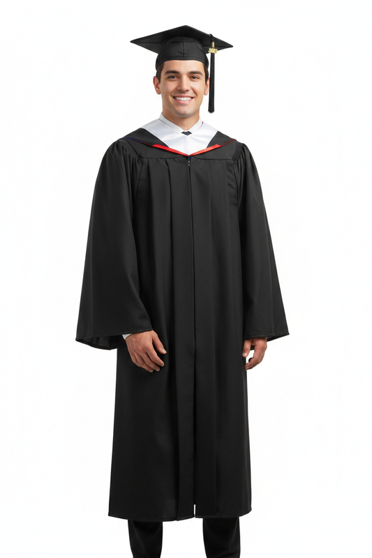 Deluxe Black Bachelors Cap Gown Hood Package