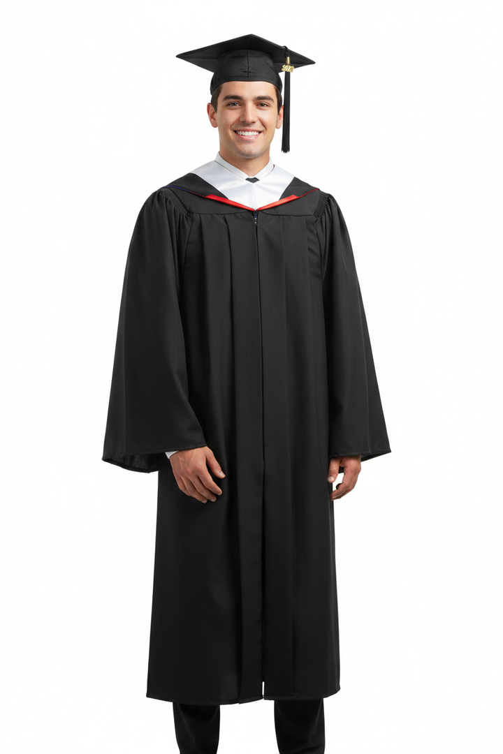 Deluxe Black Bachelors Cap Gown Hood Package
