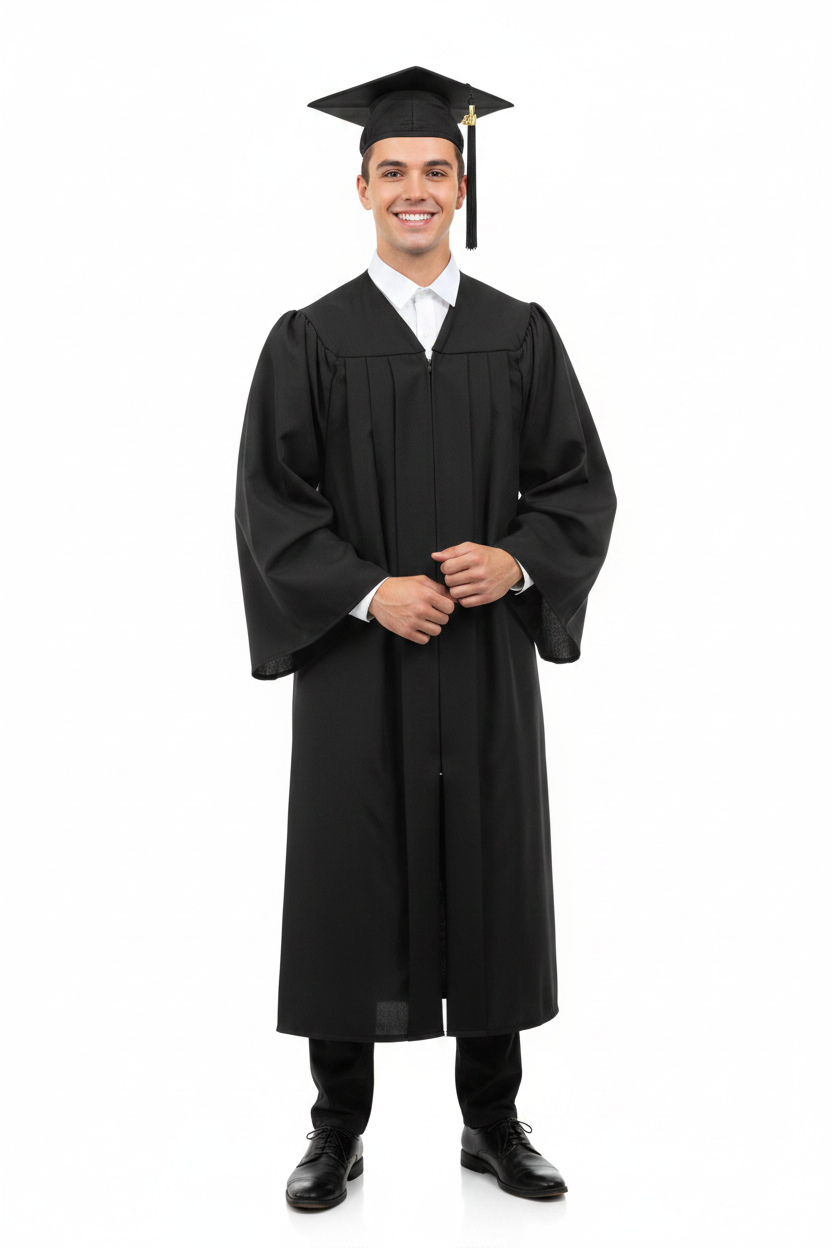Deluxe Black Bachelors Graduation Cap and Gown
