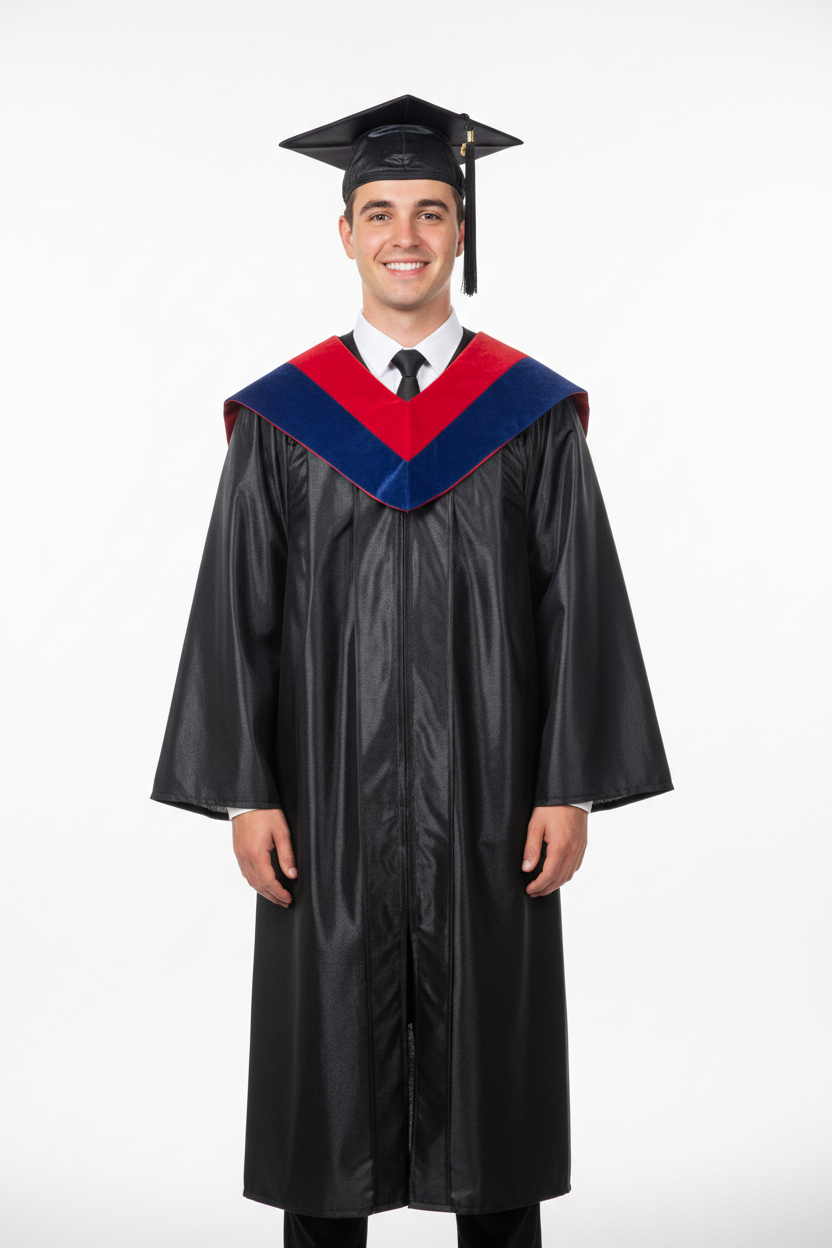 Deluxe Black Cap Gown Hood Full Set