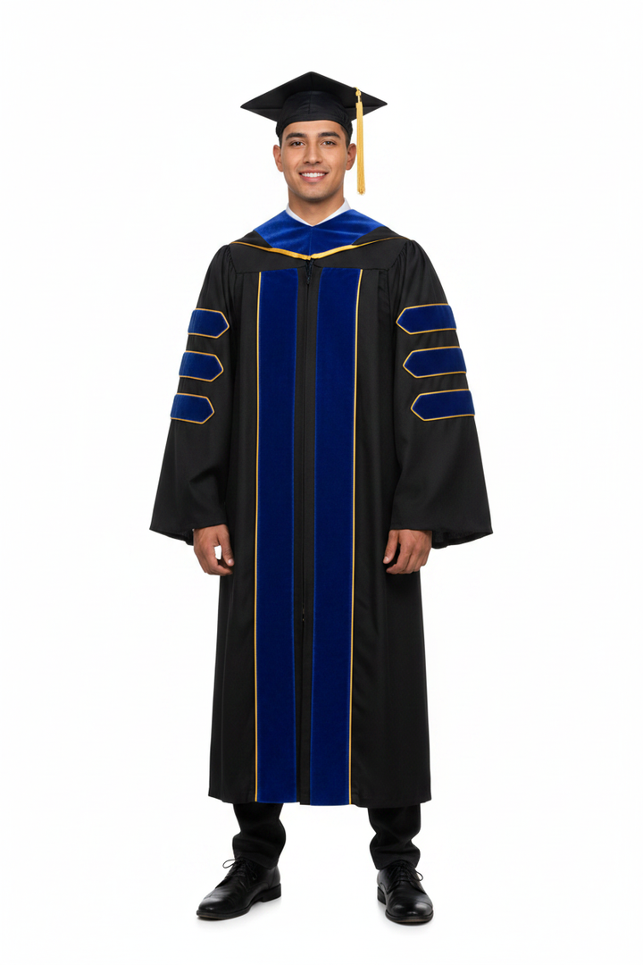 Deluxe PhD Doctoral Graduation Tam Gown Hood Package PhD Blue