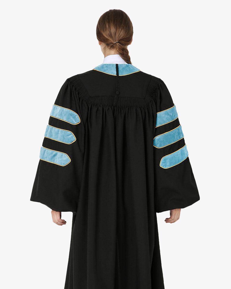 Deluxe Doctoral Academic Gowns - Light Blue with Gold Piping - Graduation Seller