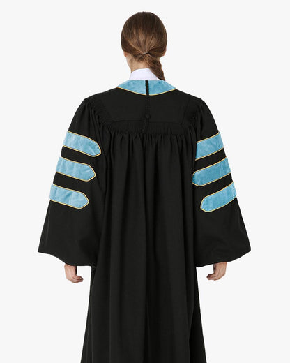 Deluxe Doctoral Academic Gowns - Light Blue with Gold Piping - Graduation Seller