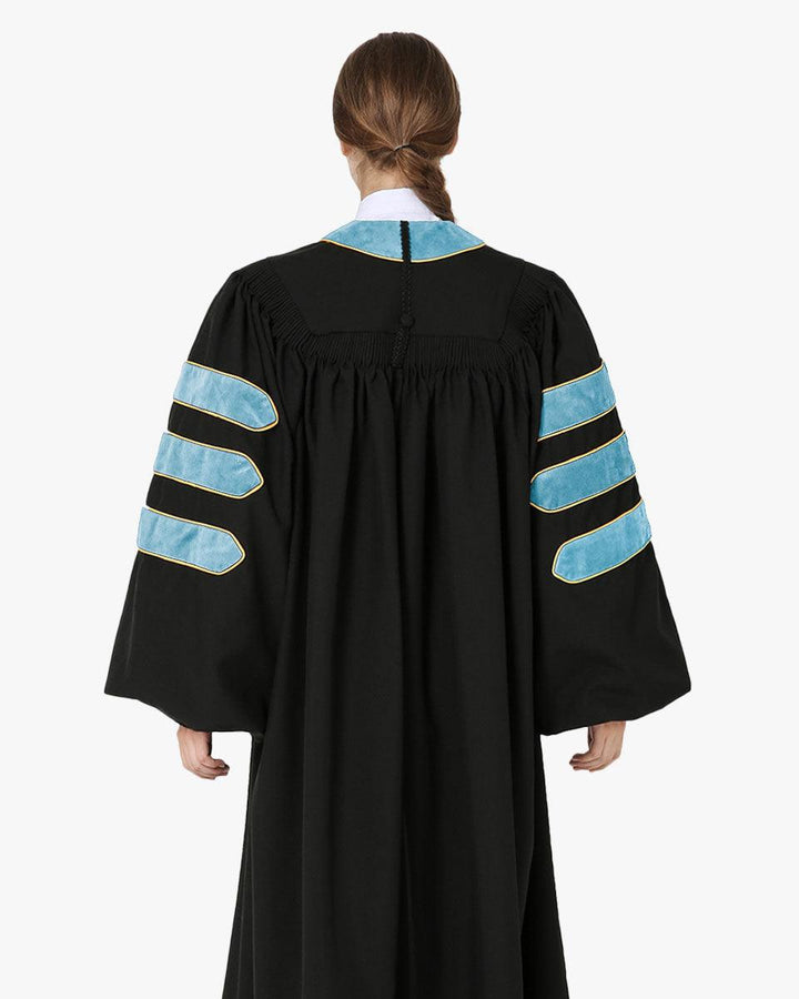 Deluxe Doctoral Academic Gowns - Light Blue with Gold Piping - Graduation Seller