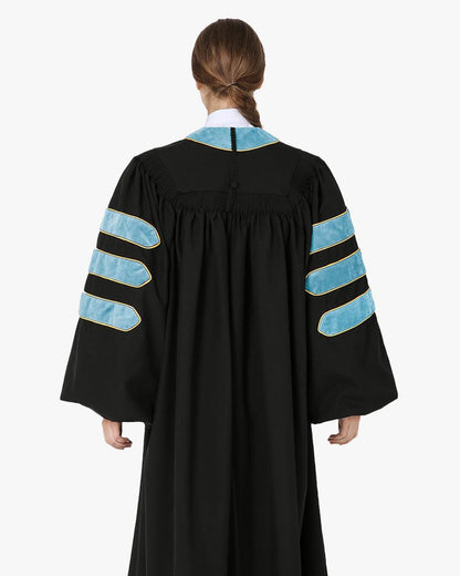 Deluxe Doctoral Gown Tam - Light Blue Trim with Gold Piping - Graduation Seller