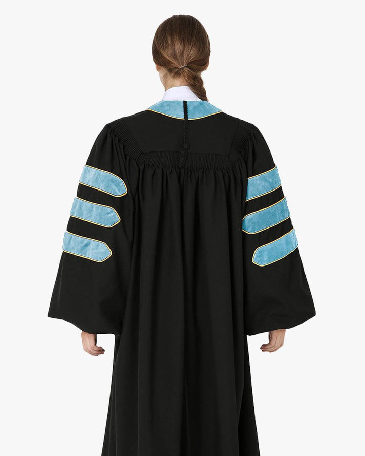Deluxe Doctoral Gown Tam - Light Blue Trim with Gold Piping - Graduation Seller