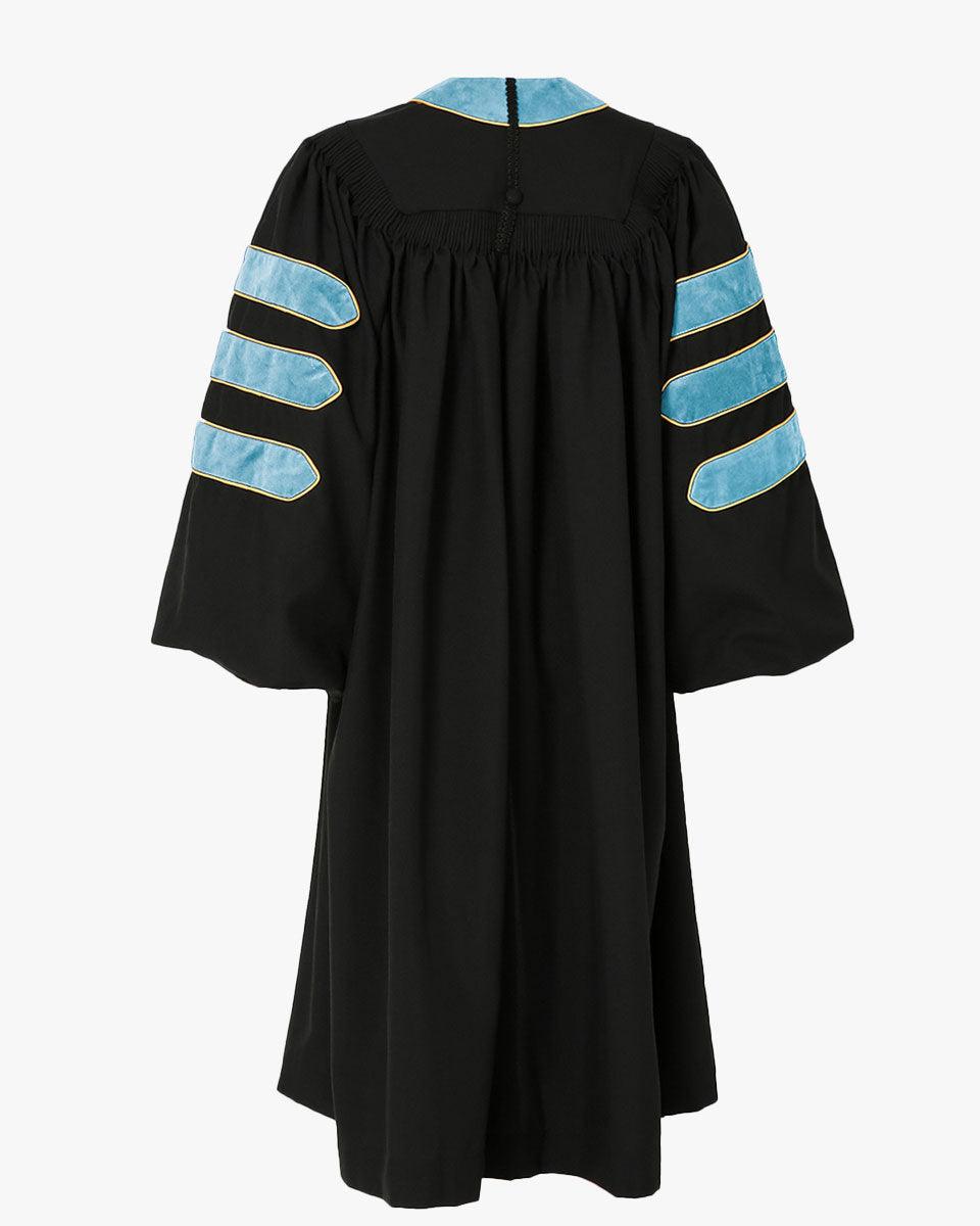 Deluxe Doctoral Academic Gowns - Light Blue with Gold Piping - Graduation Seller