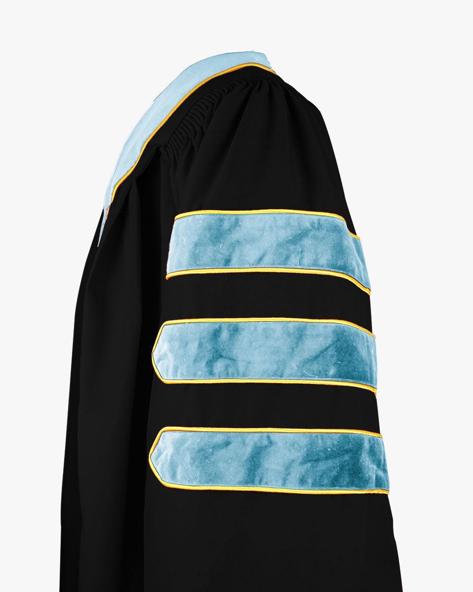 Deluxe Doctoral Academic Gowns - Light Blue with Gold Piping - Graduation Seller