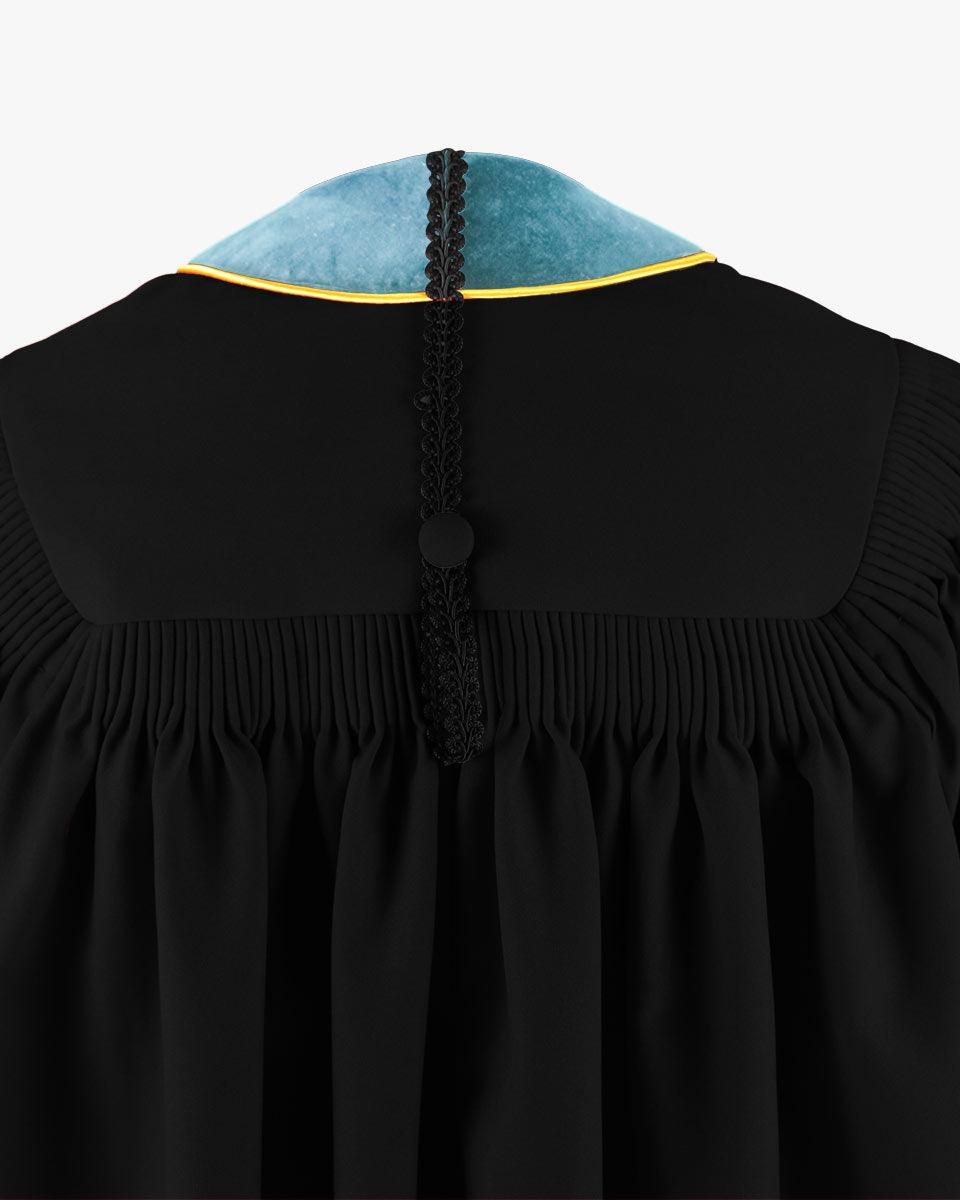 Deluxe Doctoral Gown Tam - Light Blue Trim with Gold Piping - Graduation Seller