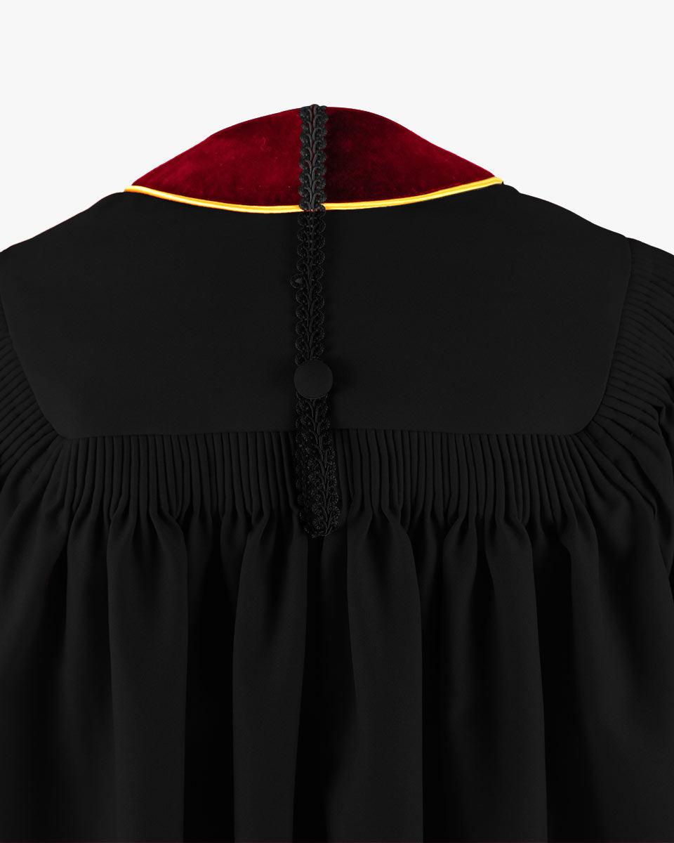 Deluxe Doctoral Graduation Gown and Cap Tam - Scarlet Trim with Gold Piping - Graduation Seller