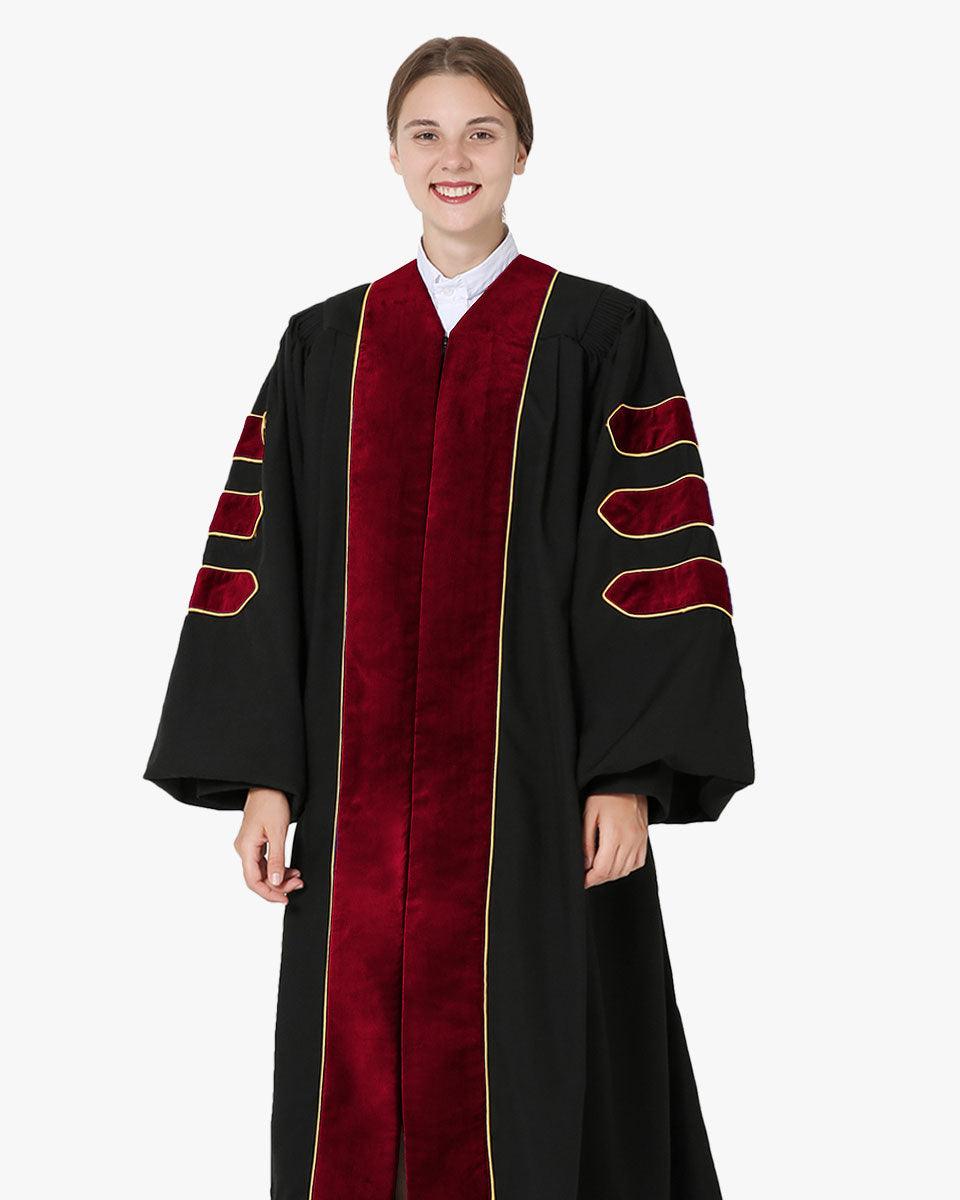 Deluxe Doctoral Academic Gown Only - Scarlet with Gold Piping - Graduation Seller