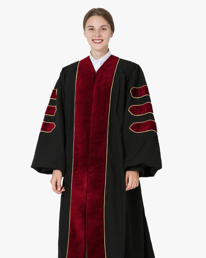 Deluxe Doctoral Academic Gown Only - Scarlet with Gold Piping - Graduation Seller