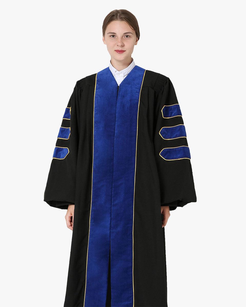 Deluxe Doctoral Academic Gown Only - PhD Blue with Gold Piping - Graduation Seller