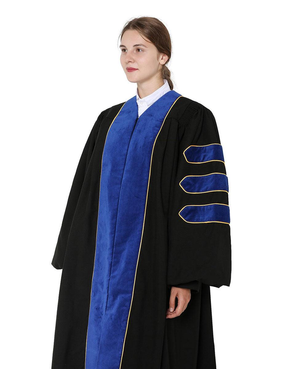 Deluxe Doctoral Academic Gown Only - PhD Blue with Gold Piping - Graduation Seller