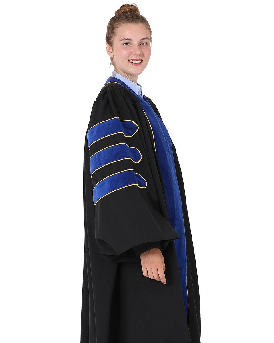 Deluxe Doctoral Academic Gown Only - PhD Blue with Gold Piping - Graduation Seller